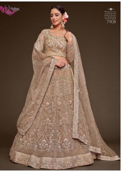 Brown    Soft Net Lehenga